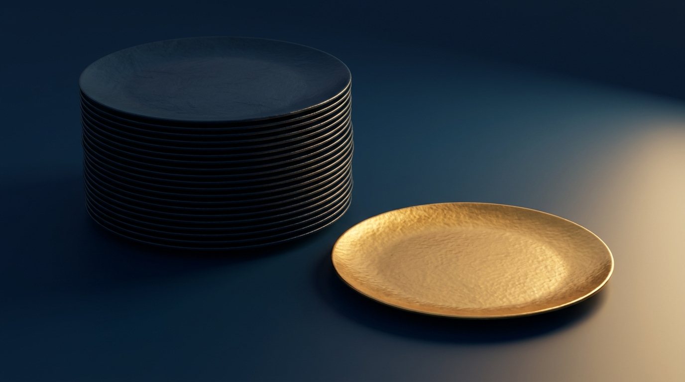 Stapel dünner Platten, die oberste liegt golden schimmernd daneben