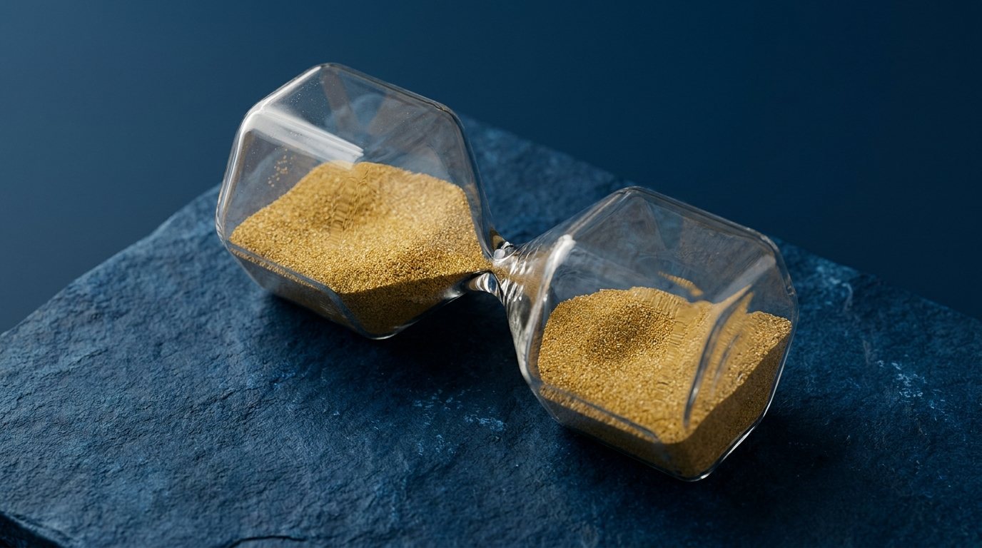 Waagerecht liegende Sanduhr mit goldenem Sand