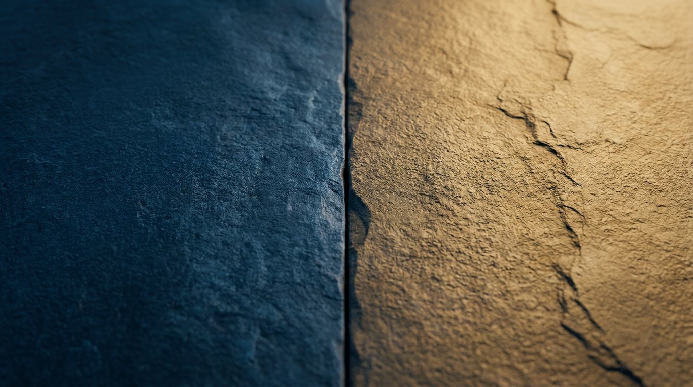 Zwei Steinplatten, eine kühl blau, eine warm golden beleuchtet