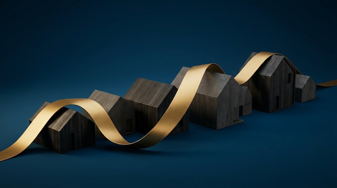 Goldenes Band verbindet mehrere gestaffelte Hausmodelle