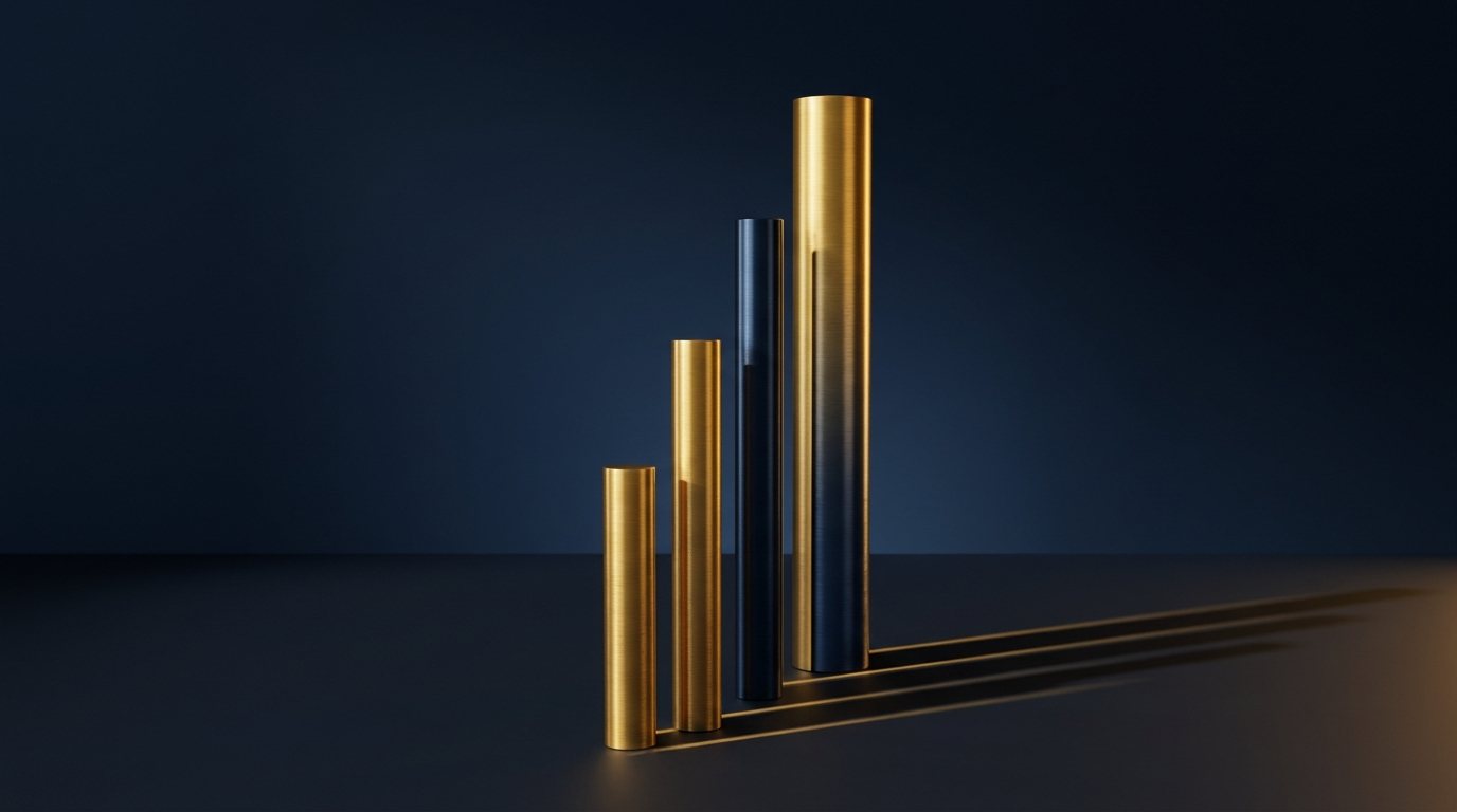Vier unterschiedlich lange Metallstäbe mit gestaffelten Schatten